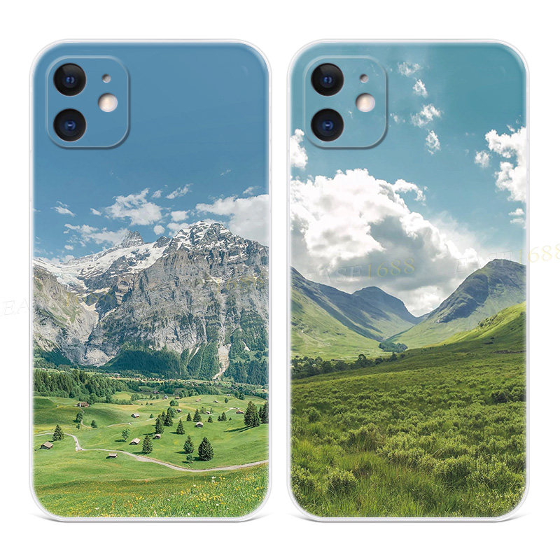 雪山草原适用iPhone12苹果11手机壳13夏天17Air/14小清新15promax文艺16plus女款mini迷你原创新款软