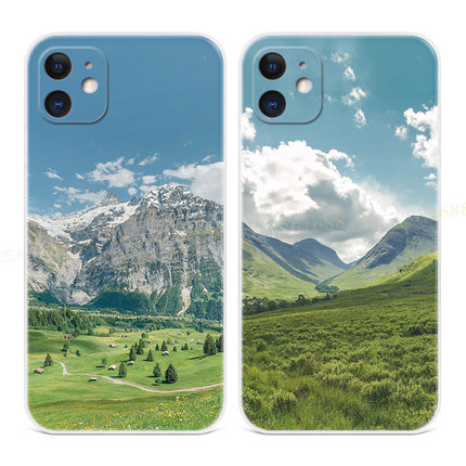 雪山草原适用iPhone12苹果11手机壳13夏天17Air/14小清新15promax文艺16plus女款mini迷你原创新款软