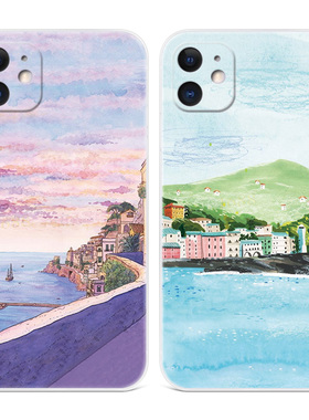 想去海边适用iPhone11苹果12手机壳13文艺风17Air/14油画15promax女生mini小清新16plus女款迷你新款软