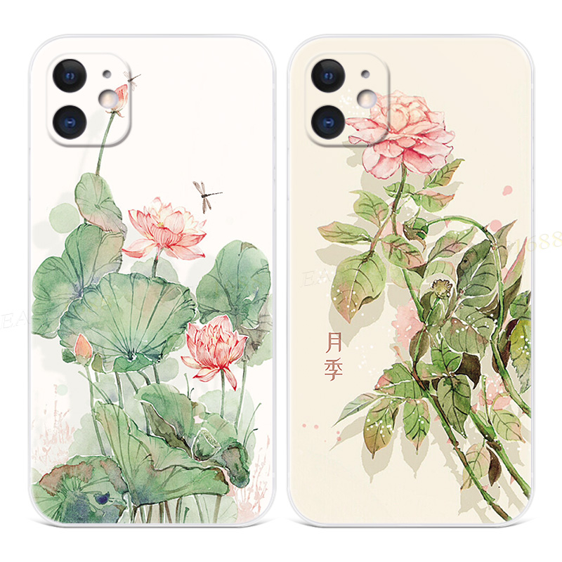 中国风复古荷花苹果文艺手机壳