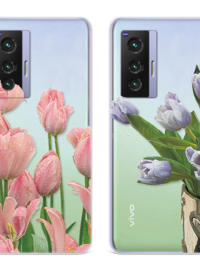唯美郁金香适用vivo x80手机壳x100x90x70x30pro+透明x20x9x7x6plus十小清新简约s文艺女款轻薄软t