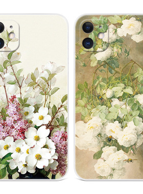 白茶花适用iPhone12苹果11手机壳13文艺17Air/14古风15promax水彩mini油画16plus女款迷你新款软