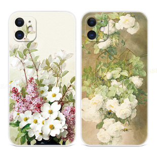 白茶花适用iPhone12苹果11手机壳13文艺17Air/14古风15promax水彩mini油画16plus女款迷你新款软