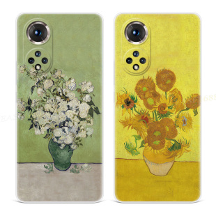 100 70Pro 油画白玫瑰适用华为荣耀80手机壳400 GT女款 200 梵高60艺术50se向日葵30s直屏版 软十 300