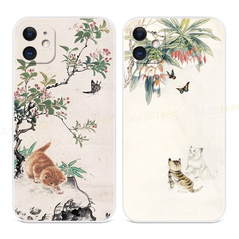 文艺猫咪适用苹果复古手机壳