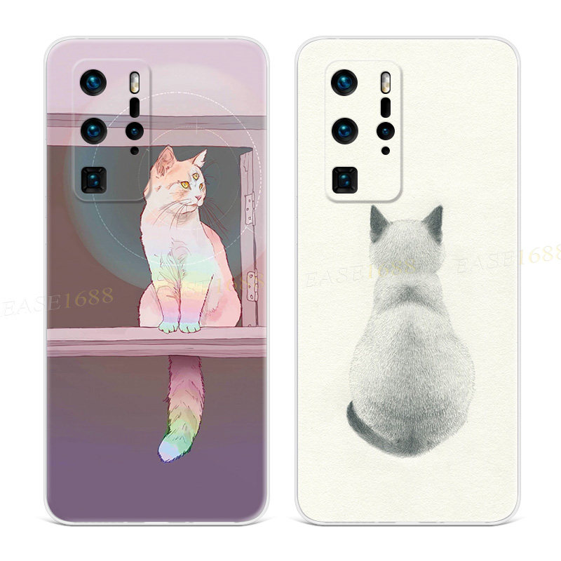 彩虹猫咪适用华为p40手机壳P60P50p30p20pro+可爱文艺p10p9plus少女心女款软e十art