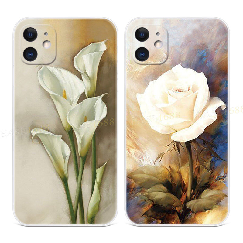 艺术马蹄莲适用iPhone13苹果12手机壳11冷淡风17Air/16/14花卉15promax女款mini文艺plus简约复古迷你新款软