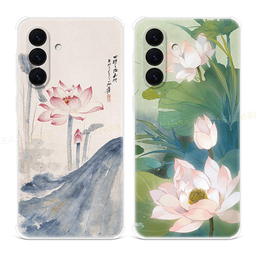 中国风荷花适用三星A56手机壳A55A54A53A52A36A35A34A33A26A16A15A14A06莲花小清新古风文艺女款软