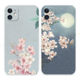 复古桃花适用iPhone11手机壳12苹果17air/16/15/14/13/7/8/6plus唯美xr中国风promax文艺mini古风女款软