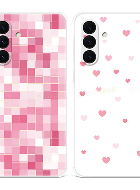 浪漫粉红网格子适用三星A56手机壳A55A54A53A52A36A35A34A33A26A16A15A14A06文艺简约小清新女款软