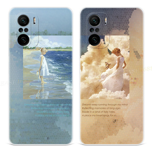 k60 e油画可爱女款 k50 电竞至尊版 轻薄软 k40pro 文艺小女孩适用小米红米k80手机壳k70