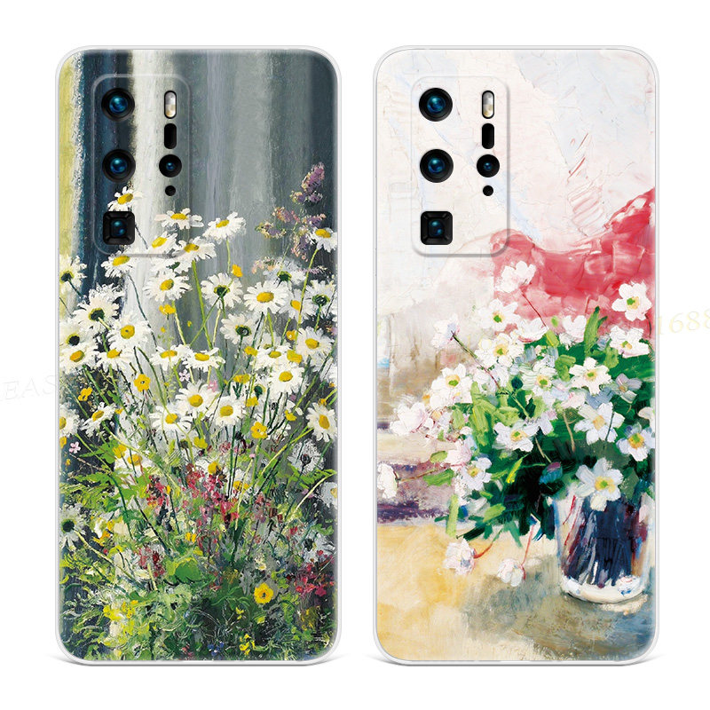 油画花朵适用于华为p60手机壳P50p40p30p20pro+文艺p10p9plus小清新雏菊超薄艺术女款软e十art