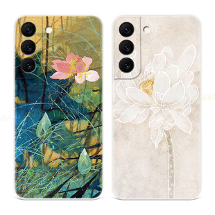 s24 A54plus文艺简约女款 s23ultra典雅s21 A55 edge十 中国风s20fe复古A56 高贵荷花适用三星s22手机壳s25