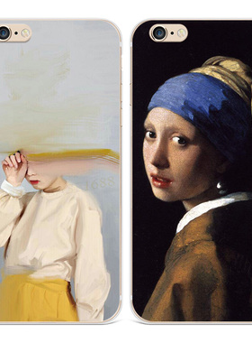 油画女孩XR适用iPhone13苹果8plus手机壳6s7文艺14promax女款超薄软se第二2三3代六七八
