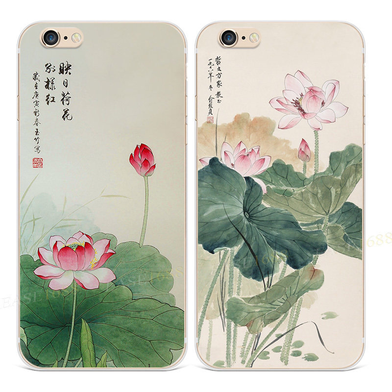 复古荷花XR适用iphone8plus苹果13手机壳14promax女款6/6s文艺7中国风se第二2三3代五六七八十四
