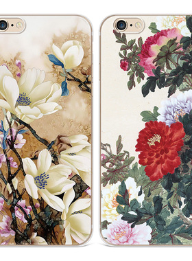 中国风XR适用iPhone13苹果8plus手机壳6S女款7文艺14promax牡丹花SE第二2三3代六七八十四