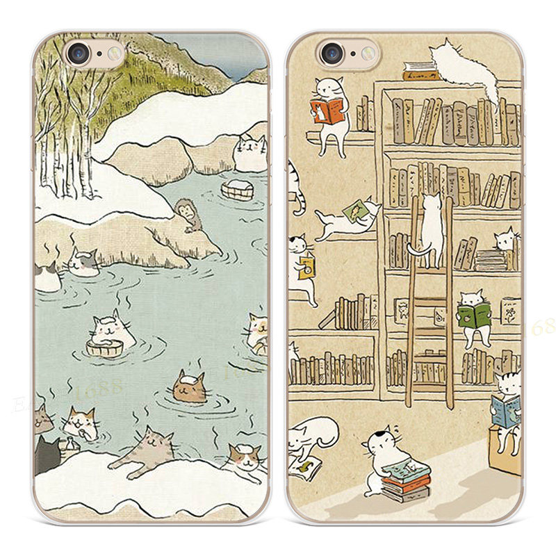 复古猫咪适用iPhone8苹果13手机壳14promax可爱7plus女款6s插画se第二2三3代六七八十四