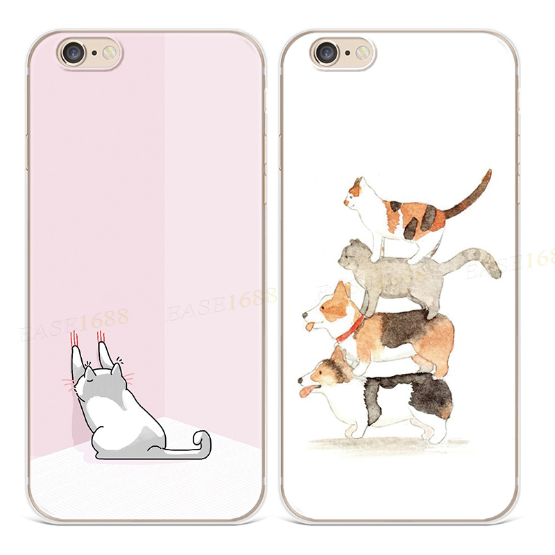 卡通小猫咪适用iphone7/8plus苹果13手机壳6s/XR/XS可爱14promax小狗se第二2三3代mini女款轻薄软