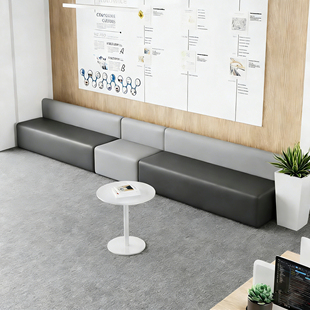 现代简约皮艺沙发客厅休息区医院培训机构小户型转角沙发茶几组合