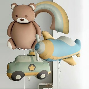 ins可爱亚光磨砂汽车飞机小熊彩虹铝膜气球 儿童生日周岁布置气球