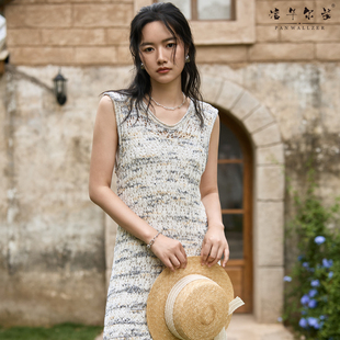 潘华尔姿夏季 重工手工编织云霞系列镂空国画风圆领背心长裙女 新款