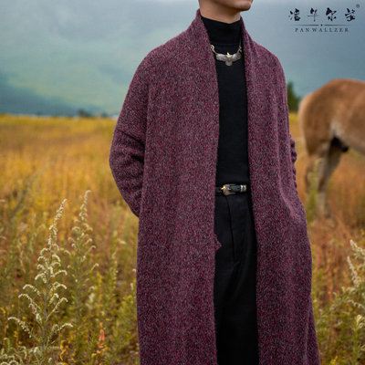 潘华尔姿秋冬季手工编织高定羊绒针织大外套男款宽松慵懒风高级感