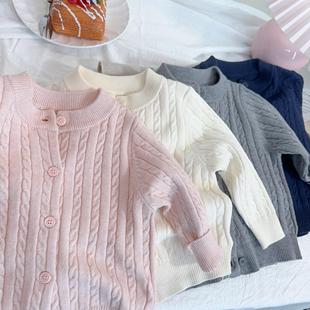 儿童毛衣外套男女童秋装新款纯色针织洋气开衫中小童宝宝麻花毛线