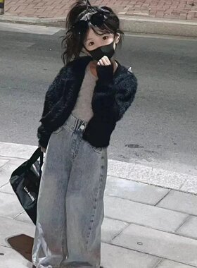 女童秋冬装毛毛开衫2026新款时髦儿童仿水貂毛绒毛衣针织上衣外套