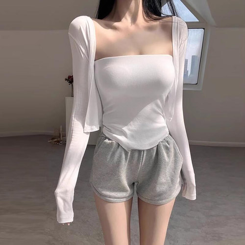 透气白色长袖开衫防晒短款外套女