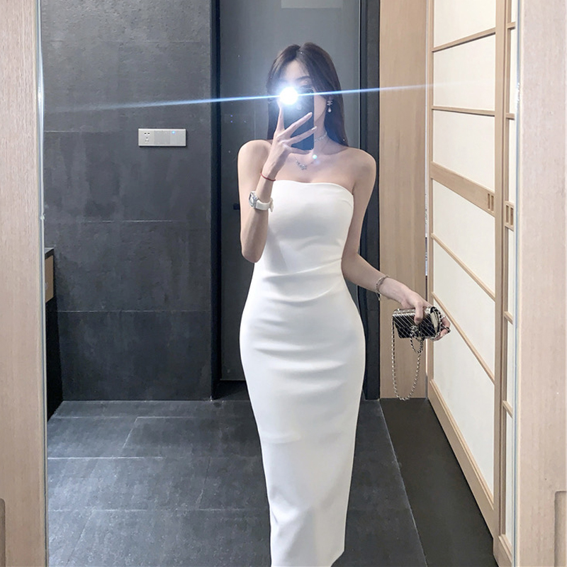 一字肩开叉性感高级感礼服裙女