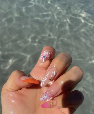 甜橙花染/辣椒有点甜系列小众甜美晕染渐变美甲少女心手工穿戴甲