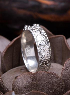 s925纯银戒指男女士单身尾戒 民族风复古个性宽戒指开口