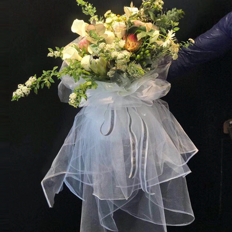 仙女纱软纱白色包花网纱珍珠纱黑色花束婚礼雪纱纱幔鲜花包装网纱