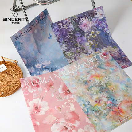 七色堇西西里油画风包装纸花束包花鲜花束手工花艺鲜花包装材料