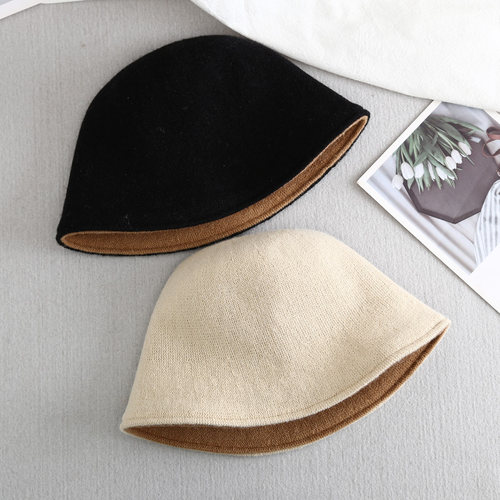 新款韩版高品质渔夫帽秋冬双面戴水桶帽女士便携可折叠纯色盆帽子