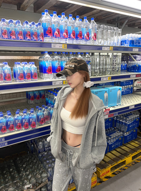 Lovedeath【慵懒甜心】灰色宽松连帽开衫卫衣女/太空棉高克重外套