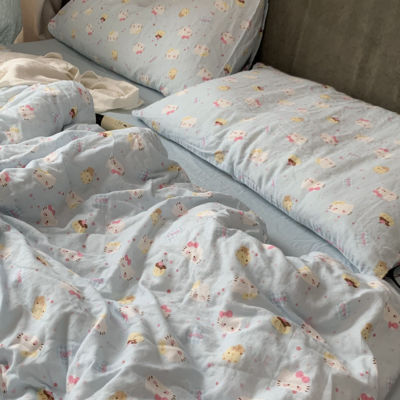 出口韩国蓝色猫A类母婴级全棉有氧双层纱三四件套卡通少女心被套