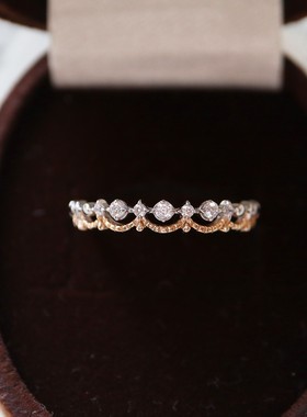 日系SJ圣诞限定同款复古华丽镂空唯美闪烁印花锆石戒指s925银镀金