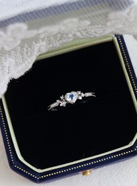 月光爱恋~日系天然月光石爱心甜美可爱心形花朵戒指S925纯银镀金