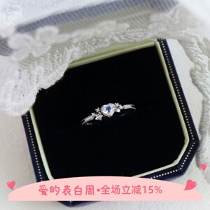 月光爱恋~日系天然月光石爱心甜美可爱心形花朵戒指S925纯银镀金
