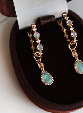 唯美浪漫gete风格天然欧泊耳圈耳饰耳环欧泊吊坠复古精致简约饰品