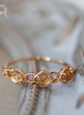 戒指阿卡朵天然黄水晶纯银复古女