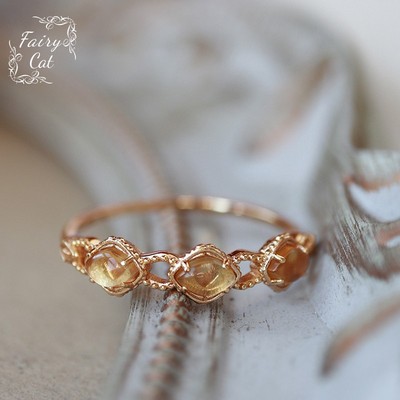 戒指天然黄水晶纯银复古女