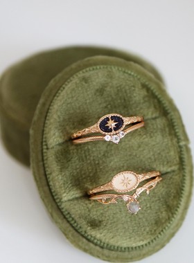 日系圣诞限定复古天然拉长石/蓝砂金磨砂戒指星芒指环s925银镀金