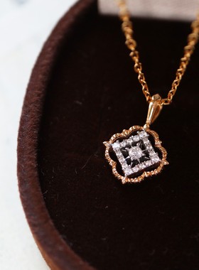 日系SJ圣诞限定同款菱形镂空吊坠 项链s925银镀金小众迷你饰品