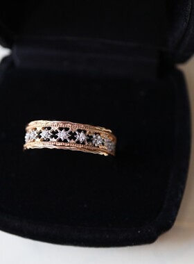 A家日系小众圣诞限定镂空星星戒指s925银镀金复古宫廷风花纹指环