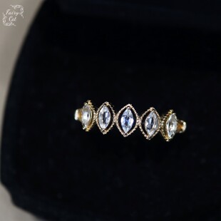 日系小众风格 透明 女士复古天然白色托帕石戒指S925纯银镀金个性