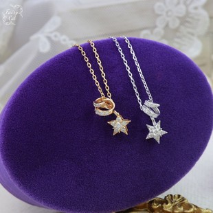 日系小众star同款 莫桑钻五角星项链925银镀金璀璨满钻星星锁骨链