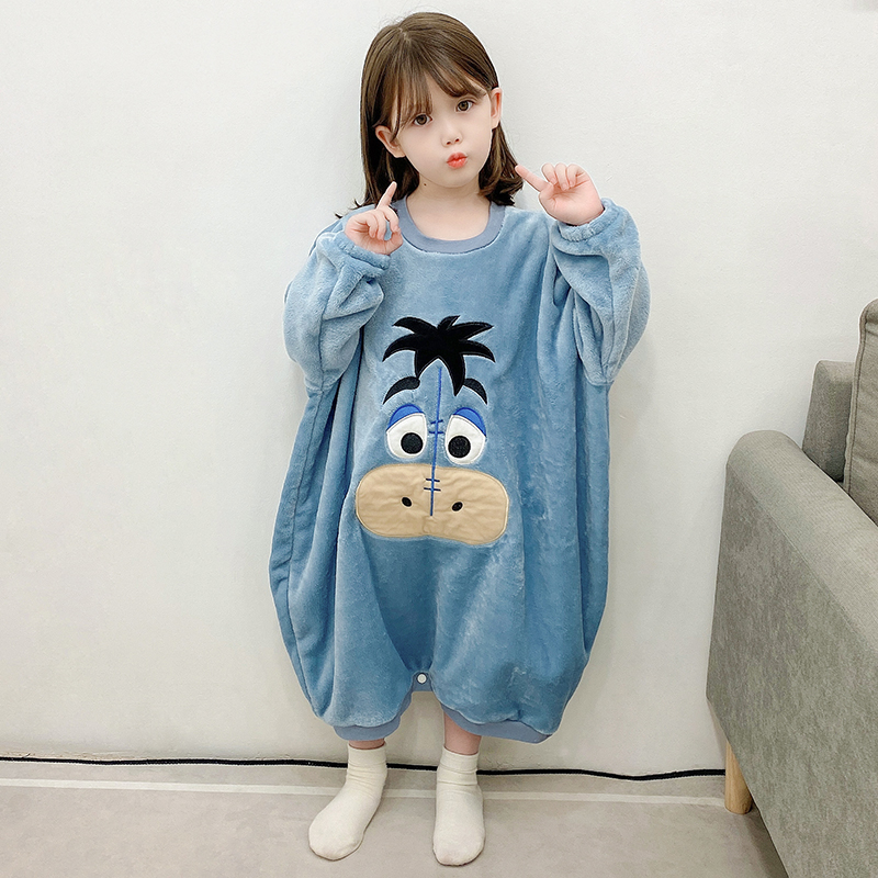 儿童睡袍秋冬加厚加绒保暖宝宝睡袋珊瑚绒睡裙男童女童法兰绒睡衣