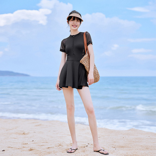 泳衣 冬天适合泡温泉 黑色连体保守女士成人游泳衣2023年新款 爆款